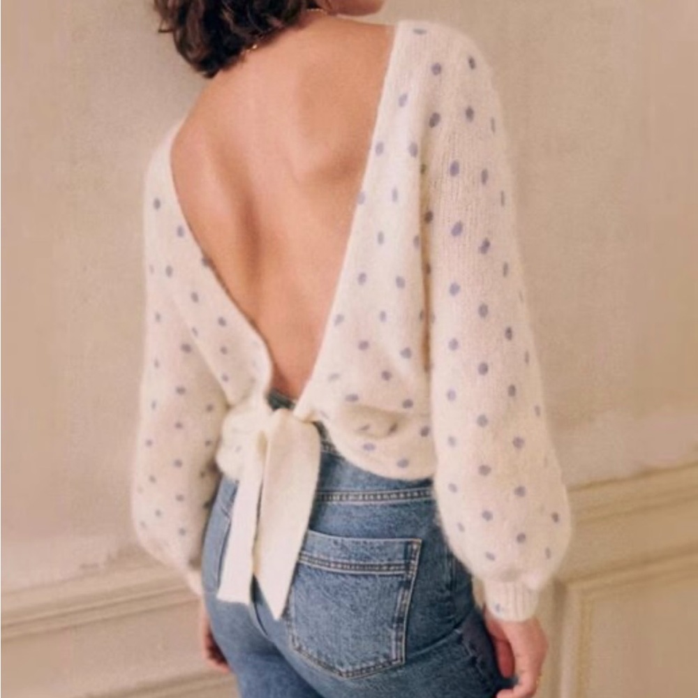 Sezane Alban White and Blue Polka Dot Sweater